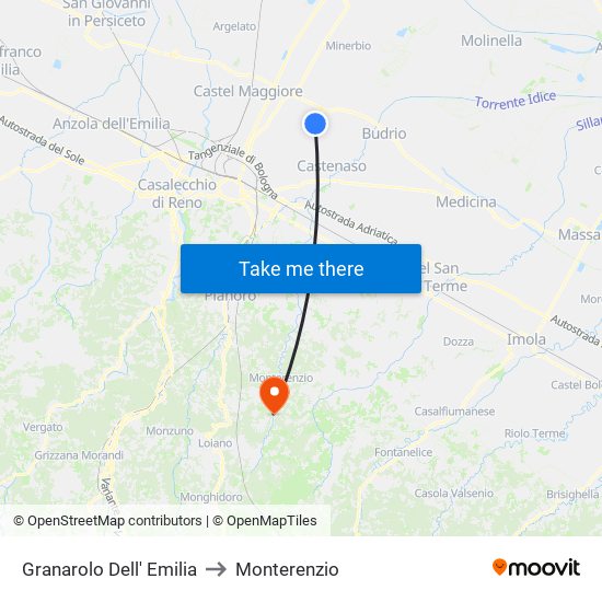 Granarolo Dell' Emilia to Monterenzio map