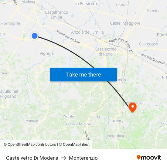 Castelvetro Di Modena to Monterenzio map