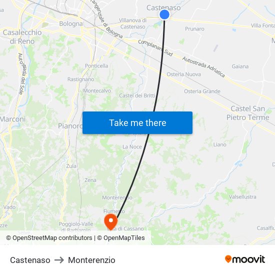 Castenaso to Monterenzio map