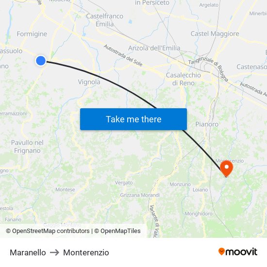 Maranello to Monterenzio map