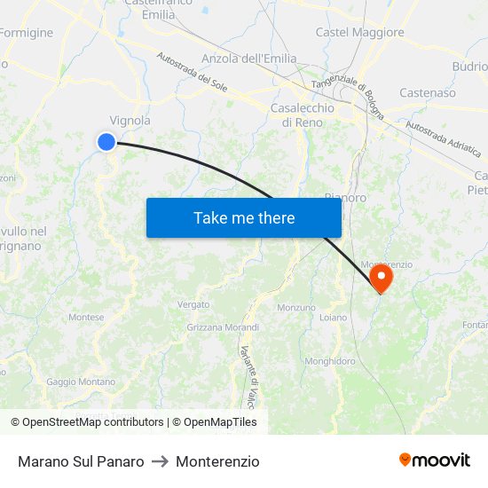Marano Sul Panaro to Monterenzio map