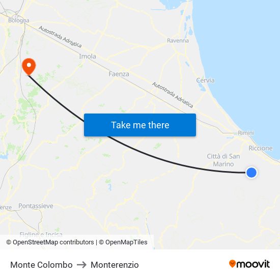 Monte Colombo to Monterenzio map