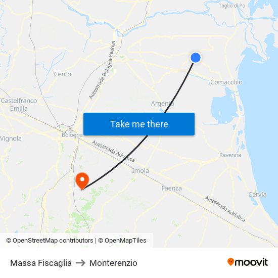 Massa Fiscaglia to Monterenzio map