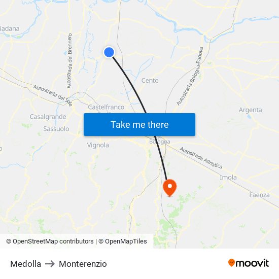 Medolla to Monterenzio map