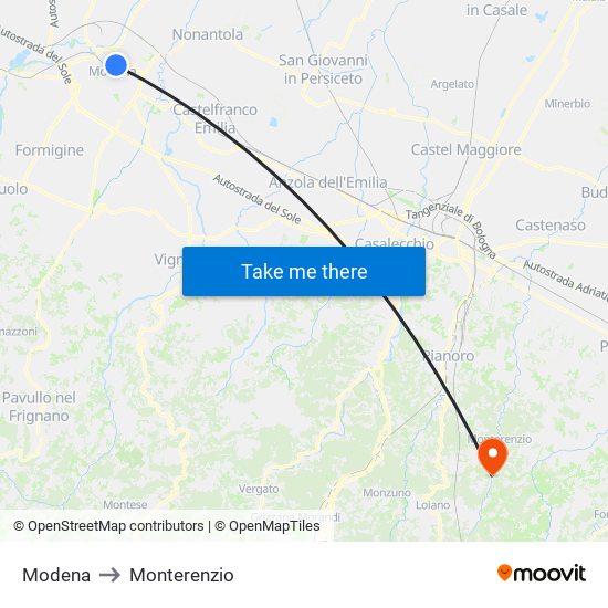 Modena to Monterenzio map