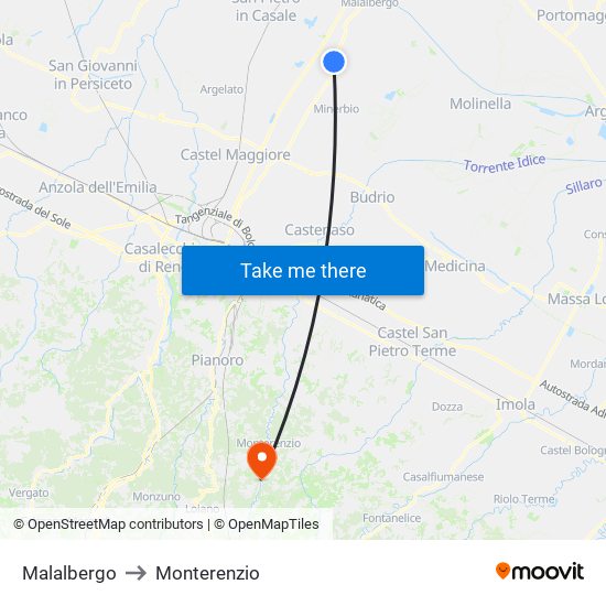 Malalbergo to Monterenzio map