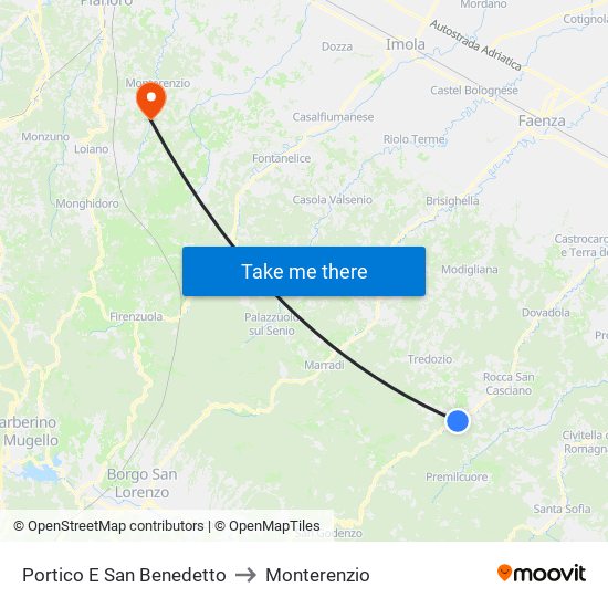 Portico E San Benedetto to Monterenzio map