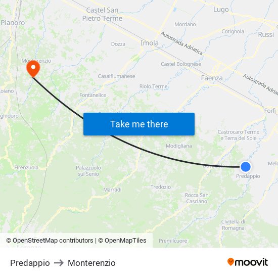 Predappio to Monterenzio map