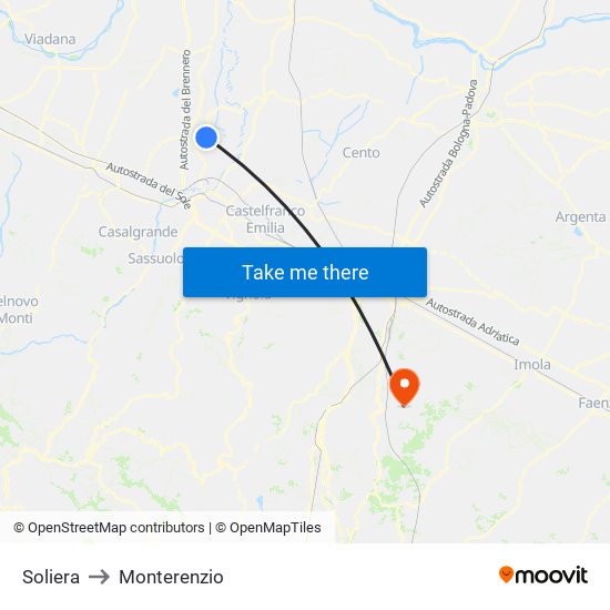 Soliera to Monterenzio map