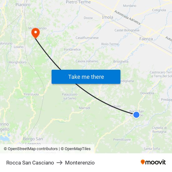 Rocca San Casciano to Monterenzio map