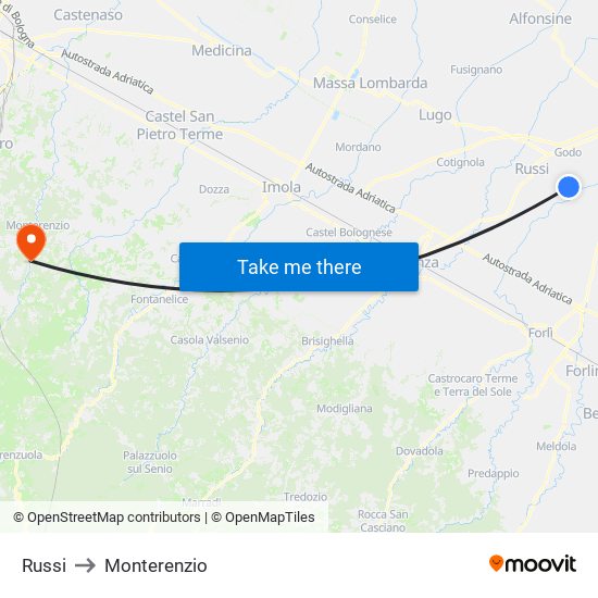 Russi to Monterenzio map