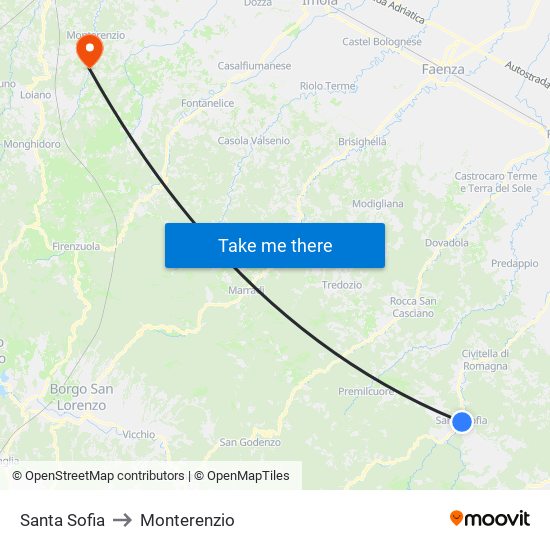 Santa Sofia to Monterenzio map