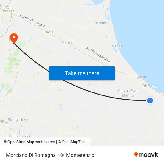 Morciano Di Romagna to Monterenzio map