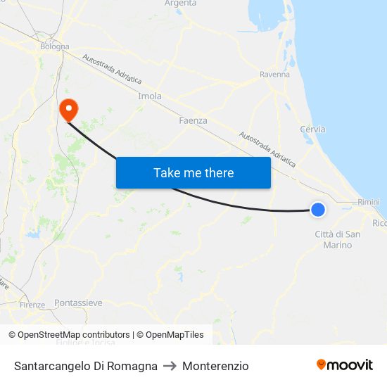 Santarcangelo Di Romagna to Monterenzio map