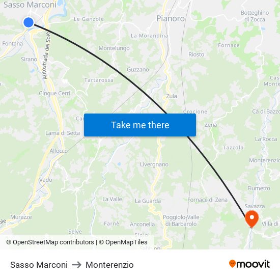 Sasso Marconi to Monterenzio map