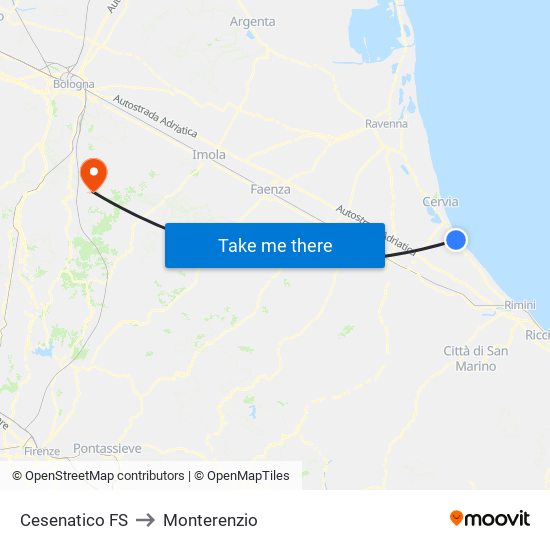 Cesenatico FS to Monterenzio map