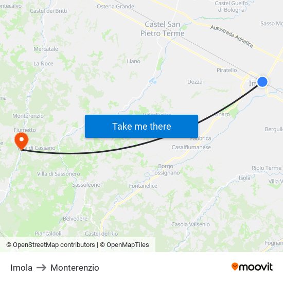 Imola to Monterenzio map