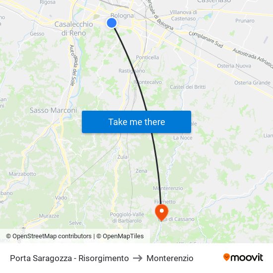 Porta Saragozza - Risorgimento to Monterenzio map