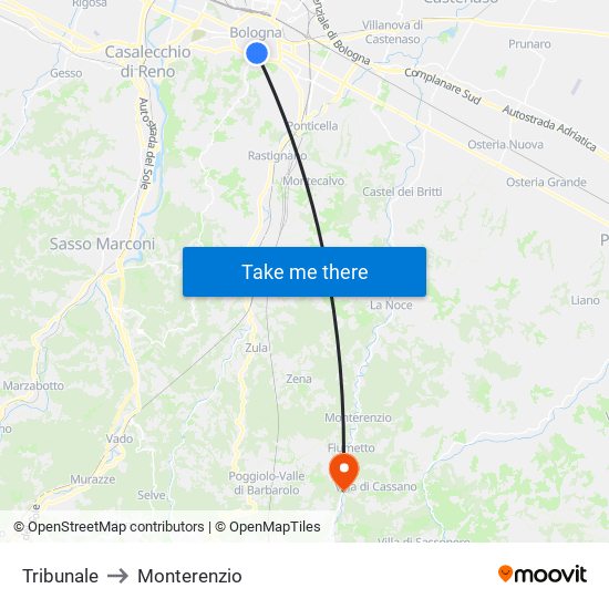 Tribunale to Monterenzio map