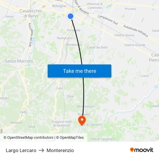 Largo Lercaro to Monterenzio map