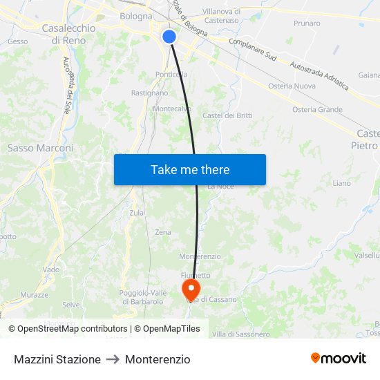 Mazzini Stazione to Monterenzio map