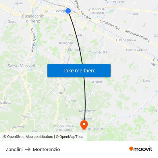 Zanolini to Monterenzio map