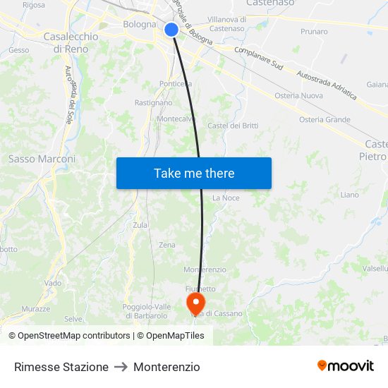 Rimesse Stazione to Monterenzio map