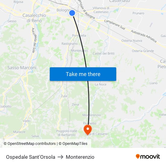 Ospedale Sant'Orsola to Monterenzio map