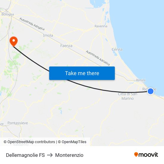 Dellemagnolie FS to Monterenzio map