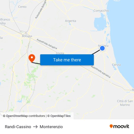 Randi-Cassino to Monterenzio map