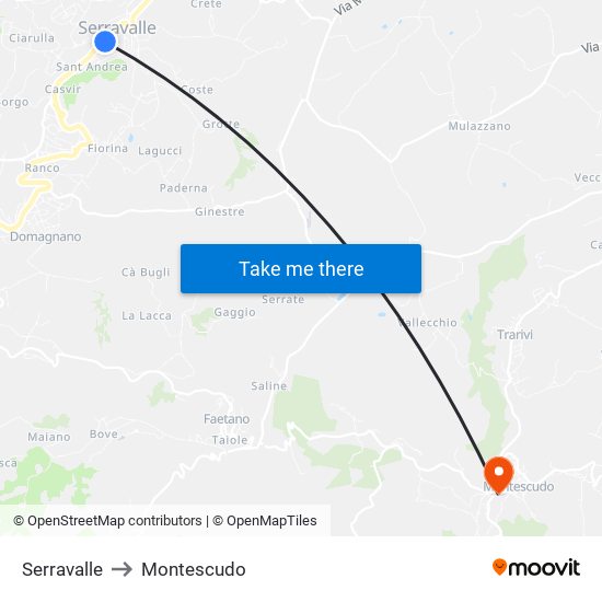 Serravalle to Montescudo map