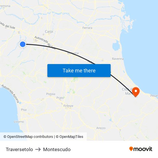 Traversetolo to Montescudo map