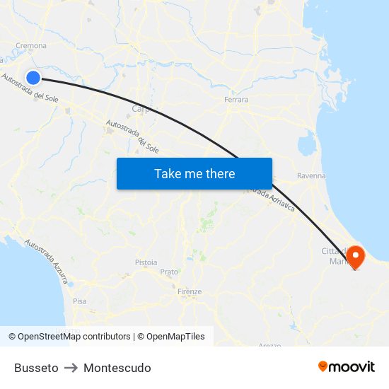 Busseto to Montescudo map