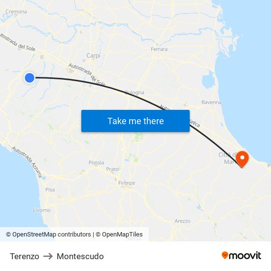 Terenzo to Montescudo map