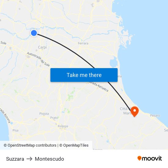 Suzzara to Montescudo map