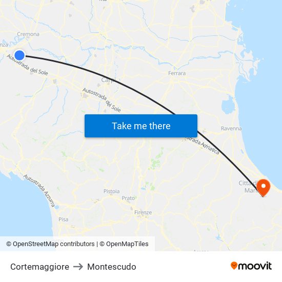 Cortemaggiore to Montescudo map