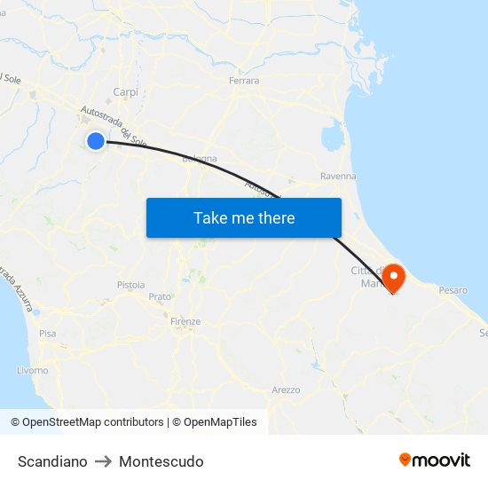 Scandiano to Montescudo map