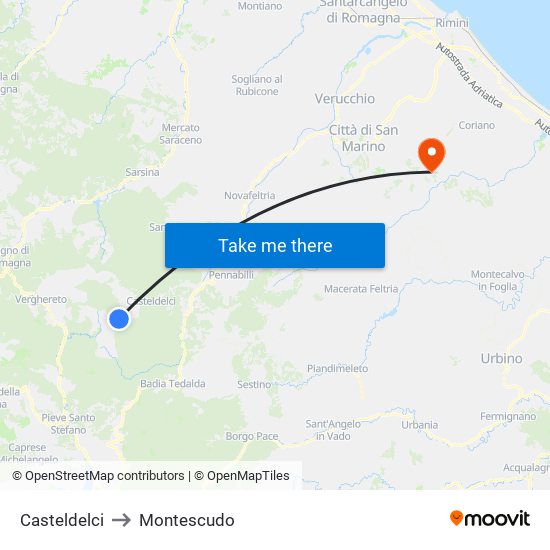 Casteldelci to Montescudo map