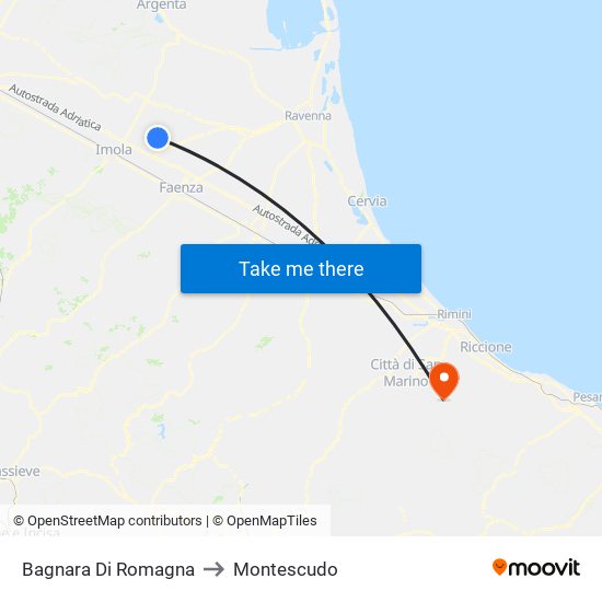 Bagnara Di Romagna to Montescudo map