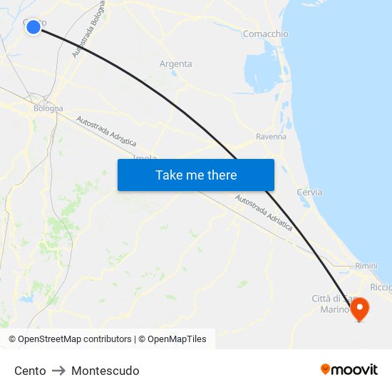Cento to Montescudo map