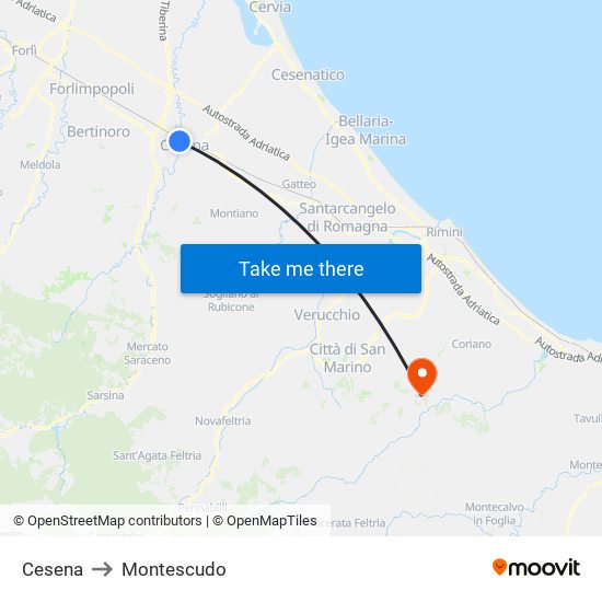 Cesena to Montescudo map