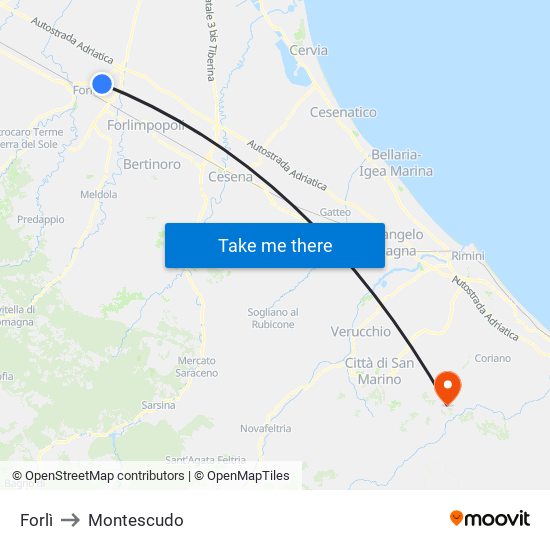 Forlì to Montescudo map