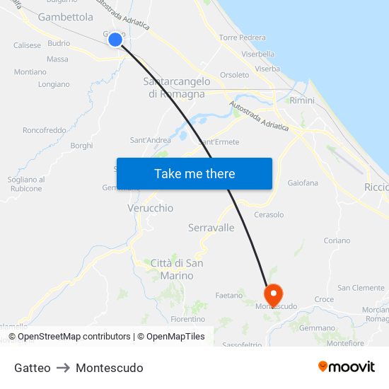 Gatteo to Montescudo map