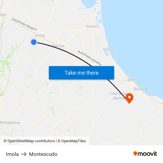 Imola to Montescudo map