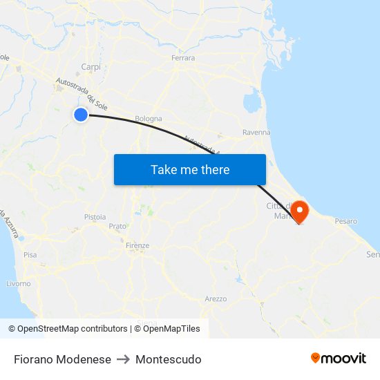 Fiorano Modenese to Montescudo map