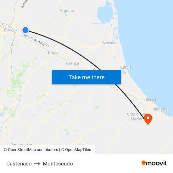 Castenaso to Montescudo map