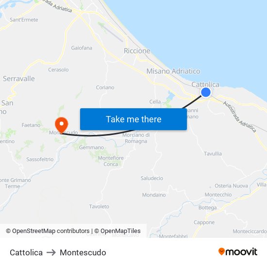 Cattolica to Montescudo map