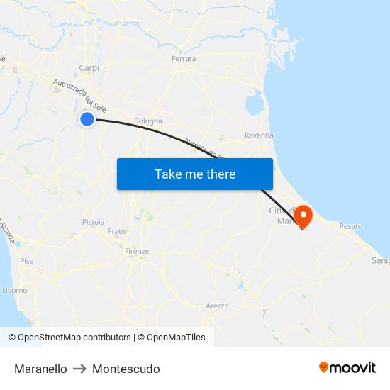 Maranello to Montescudo map