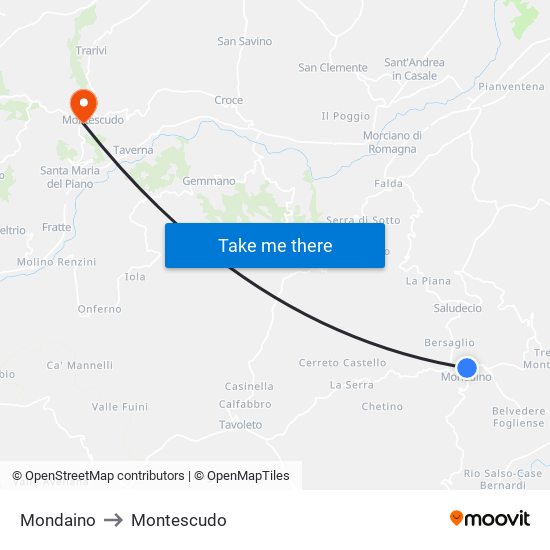 Mondaino to Montescudo map