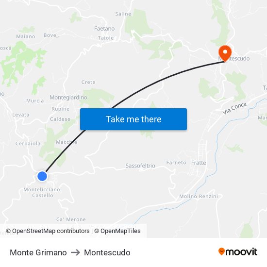 Monte Grimano to Montescudo map